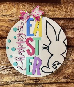 Happy Easter Bunny Wood Door Hanger