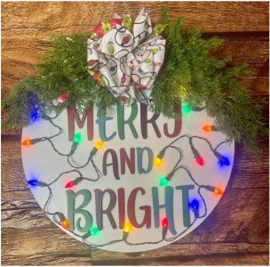 Merry and Bright Christmas Lighted Door Hanger