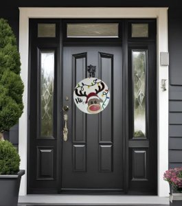 Reindeer and Lights Christmas Wood Door Hanger