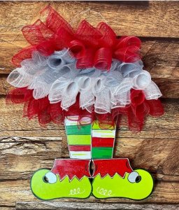 Elf Legs Tutu Christmas Wood Door Hanger