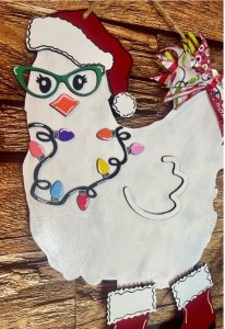 Christmas Chicken with Glasses Door Hanger