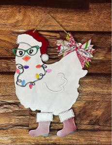 Christmas Chicken with Glasses Door Hanger
