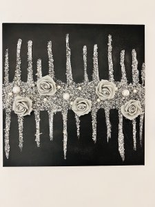 Gray Flower Art and Glam Wall Art with Crushed Glass