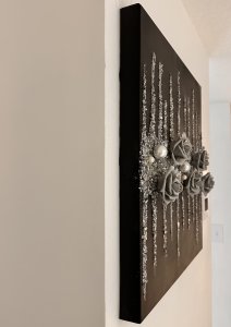Gray Flower Art and Glam Wall Art with Crushed Glass