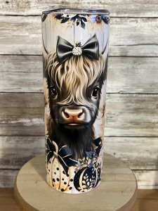 20 oz Black Highland cow With Bow
