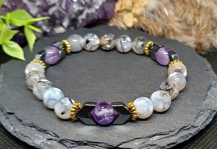 Grey Fire Agate and Amethyst
