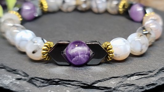 Grey Fire Agate and Amethyst
