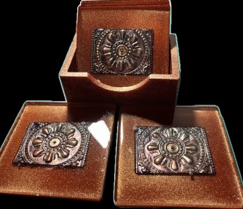 Copper Coaster Set with holder