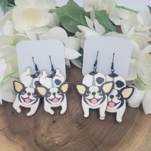Boston Terrier Hand Painted Wood Earrings by Bubaloo's Art