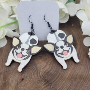 Boston Terrier Hand Painted Wood Earrings by Bubaloo's Art