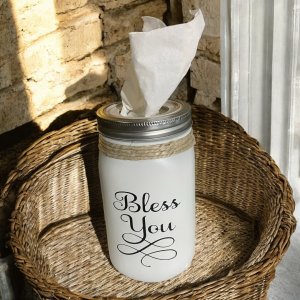 White Mason Jar Tissue Holder