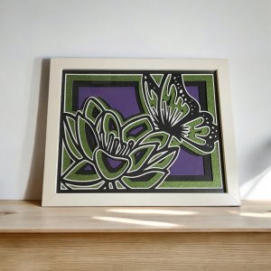 3D Layered Butterfly on Lotus Shadow Box