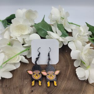 Chihuahua Hand Painted Wood Earrings by Bubaloo's Art