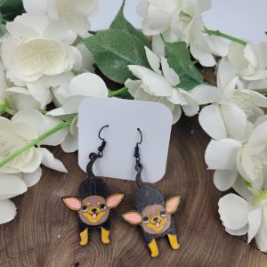 Chihuahua Hand Painted Wood Earrings by Bubaloo's Art