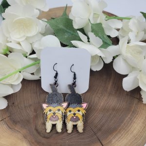 Yorkie, Yorkshire Terrier Hand Painted Wood Earrings by Bubaloo's Art