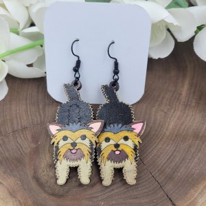 Yorkie, Yorkshire Terrier Hand Painted Wood Earrings by Bubaloo's Art