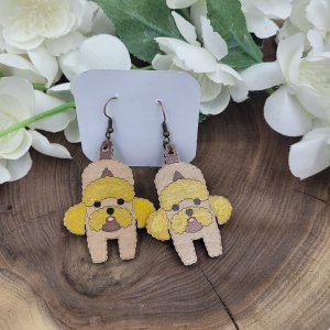 Poodle Hand Painted Wood Earrings by Bubaloo's Art
