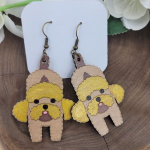 Poodle Hand Painted Wood Earrings by Bubaloo's Art