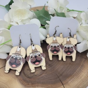 Pug Hand Painted Wood Earrings by Bubaloo's Art