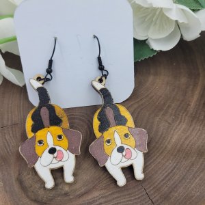 Beagle Hand Painted Wood Earrings by Bubaloo's Art