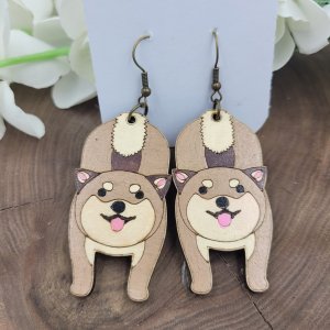 Chow Hand Painted Wood Earrings by Bubaloo's Art