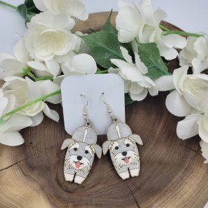 Schnauzer Hand Painted Wood Earrings by Bubaloo's Art