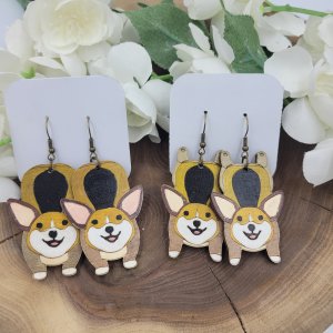 Corgi Hand Painted Wood Earrings by Bubaloo's Art