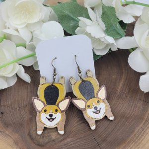 Corgi Hand Painted Wood Earrings by Bubaloo's Art