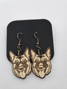 German Shepard Dog Wood Earrings ~ Bubaloo's Art