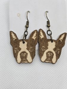 Boston Terrier Dog Wood Earrings ~ Bubaloo's Art