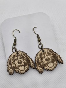 Golden Doodle Dog Wood Earrings ~ Bubaloo's Art