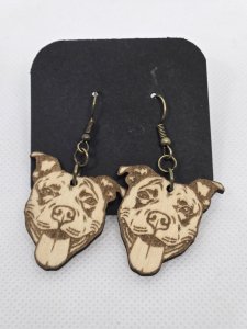 Pitbull Dog Wood Earrings ~ Bubaloo's Art