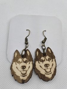 Siberian Husky Dog Wood Earrings ~ Bubaloo's Art
