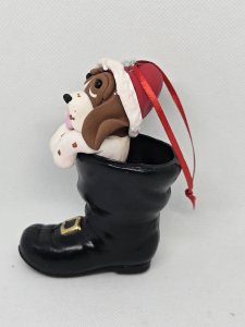 Personalized Bassett Dog in Santa's Boot Ornament ~ Bubaloo's Art
