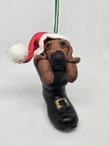 Personalized Blood Hound Dog in Santa's Boot Ornament ~ Bubaloo's Art
