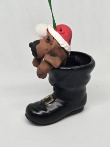 Personalized Blood Hound Dog in Santa's Boot Ornament ~ Bubaloo's Art