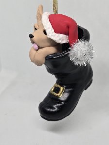 Personalized Chihuahua Dog in Santa's Boot Ornament ~ Bubaloo's Art