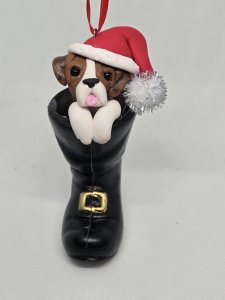 CUSTOM Personalized Dog in Santa's Boot Ornament ~ Bubaloo's Art