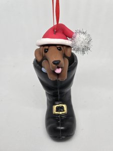 Personalized Dachshund Dog in Santa's Boot Ornament ~ Bubaloo's Art
