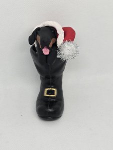 Personalized Dachshund Dog in Santa's Boot Ornament ~ Bubaloo's Art