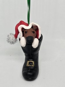 Personalized Fox Terrier in Santa's Boot Ornament ~ Bubaloo's Art