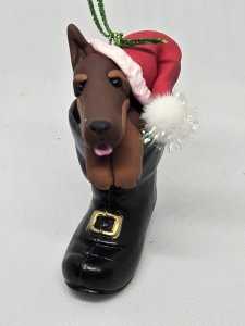 Personalized Doberman Pincher Dog in Santa's Boot Ornament ~ Bubaloo's Art