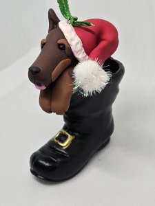 Personalized Doberman Pincher Dog in Santa's Boot Ornament ~ Bubaloo's Art