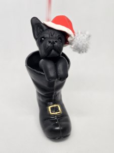 Personalized French Bulldog Dog in Santa's Boot Ornament ~ Bubaloo's Art