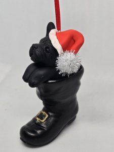 Personalized French Bulldog Dog in Santa's Boot Ornament ~ Bubaloo's Art