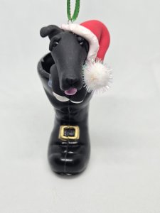 Personalized Greyhound Dog in Santa's Boot Ornament ~ Bubaloo's Art
