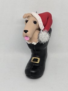 Personalized Greyhound Dog in Santa's Boot Ornament ~ Bubaloo's Art