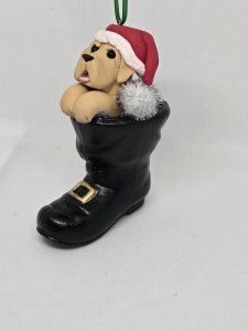 Personalized Labrador Retriever Dog in Santa's Boot Ornament ~ Bubaloo's Art