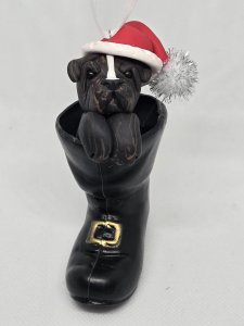 Personalized Pitbull Dog in Santa's Boot Ornament ~ Bubaloo's Art