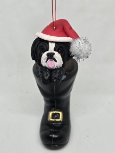 Personalized Pekingese Dog in Santa's Boot Ornament ~ Bubaloo's Art